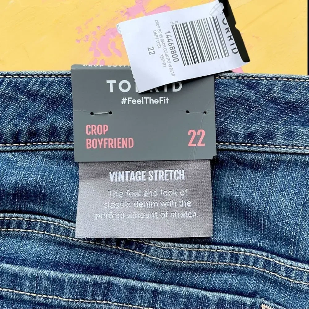 Torrid Medium Wash Eco Vintage Stretch Crop Boyfriend Jeans Size 22 NWT - Picture 8 of 14